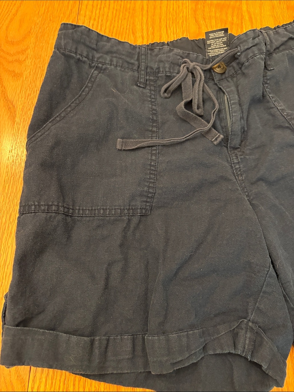 Faded Glory Navy Drawstring Cargo Shorts with Button Flap Pocket - Picture 3 of 9